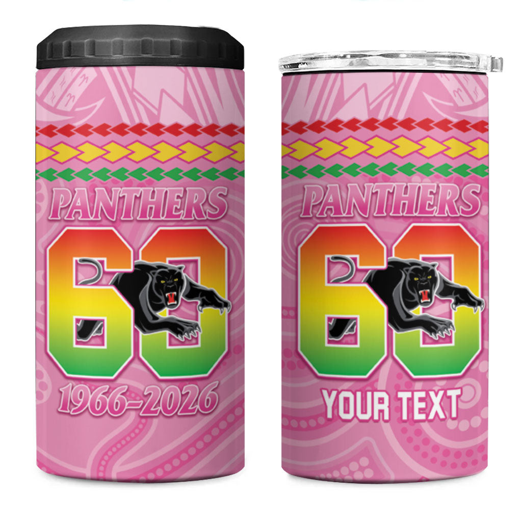 Penrith Panthers Rugby Custom 4 in 1 Can Cooler Tumbler 60 Years Anniversary Pink Polynesian Aboriginal Art