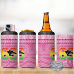 Penrith Panthers Rugby Custom 4 in 1 Can Cooler Tumbler 60 Years Anniversary Pink Polynesian Aboriginal Art