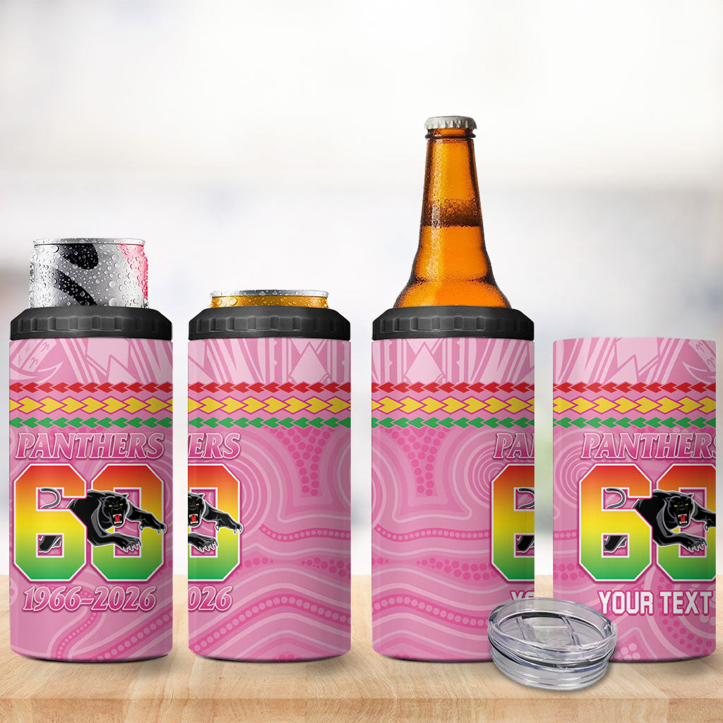 Penrith Panthers Rugby Custom 4 in 1 Can Cooler Tumbler 60 Years Anniversary Pink Polynesian Aboriginal Art