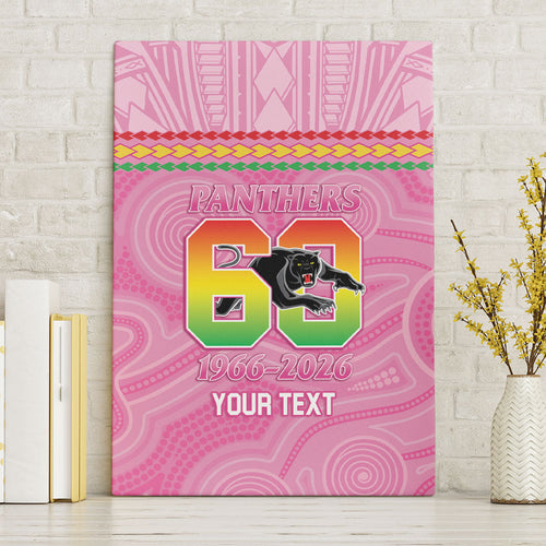 Penrith Panthers Rugby Custom Canvas Wall Art 60 Years Anniversary Pink Polynesian Aboriginal Art