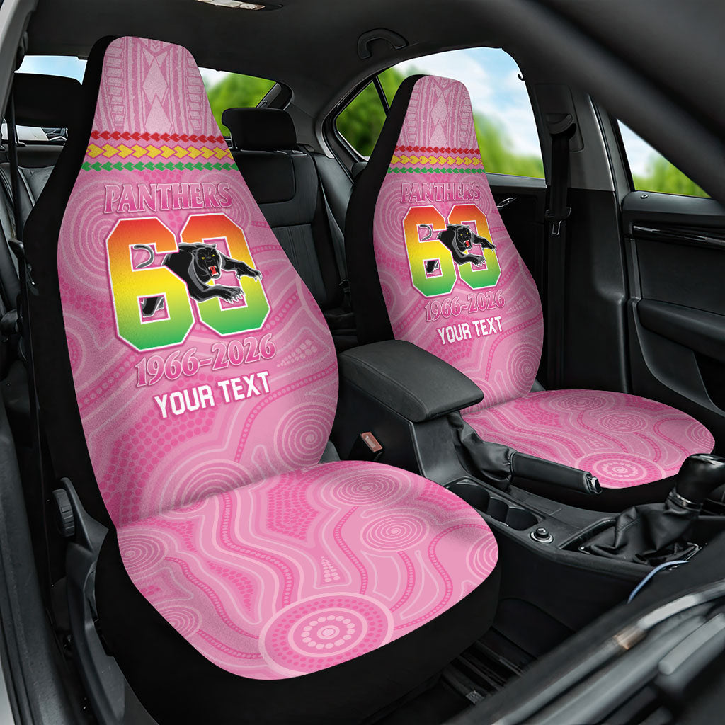 Penrith Panthers Rugby Custom Car Seat Cover 60 Years Anniversary Pink Polynesian Aboriginal Art