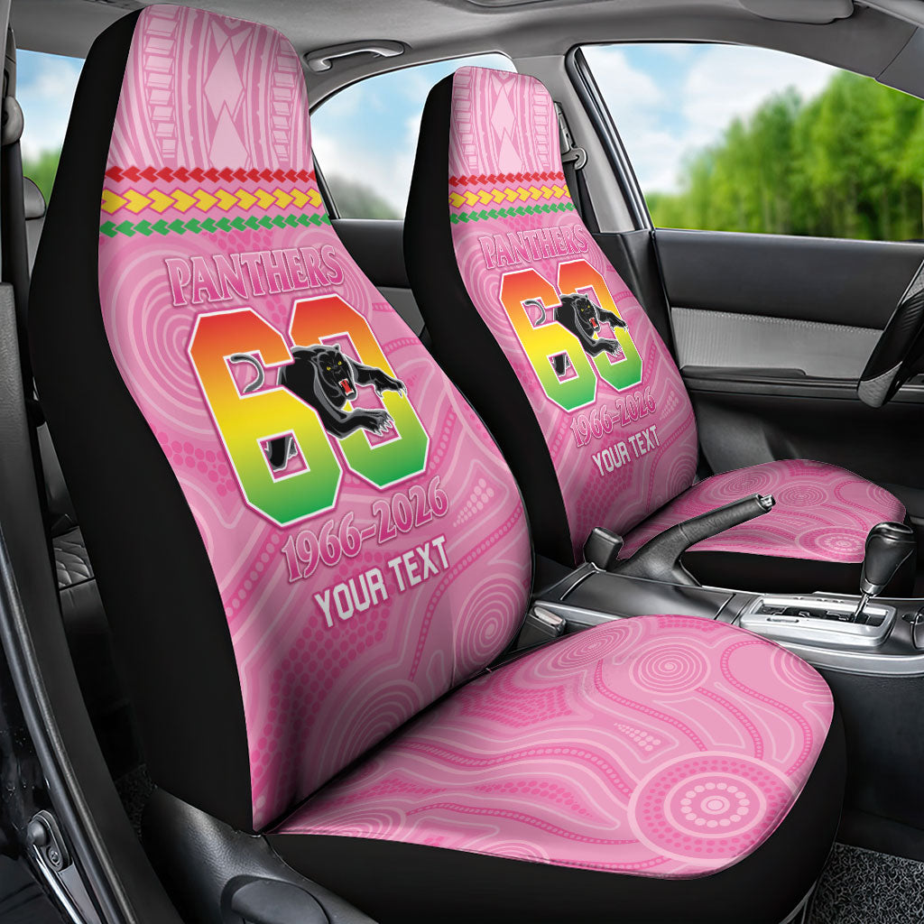 Penrith Panthers Rugby Custom Car Seat Cover 60 Years Anniversary Pink Polynesian Aboriginal Art