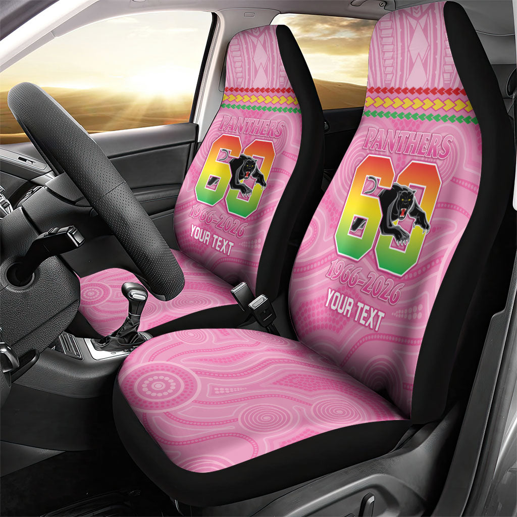 Penrith Panthers Rugby Custom Car Seat Cover 60 Years Anniversary Pink Polynesian Aboriginal Art