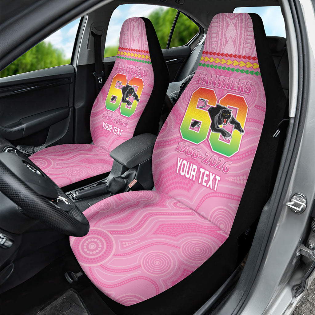 Penrith Panthers Rugby Custom Car Seat Cover 60 Years Anniversary Pink Polynesian Aboriginal Art