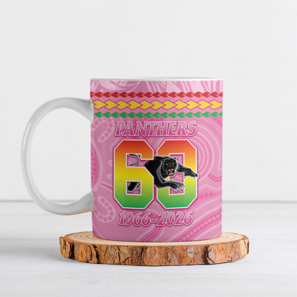 Penrith Panthers Rugby Custom Ceramic Mug 60 Years Anniversary Pink Polynesian Aboriginal Art