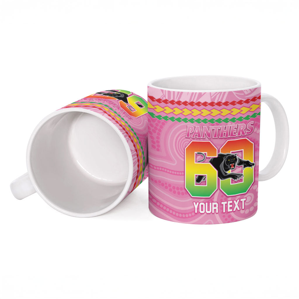 Penrith Panthers Rugby Custom Ceramic Mug 60 Years Anniversary Pink Polynesian Aboriginal Art