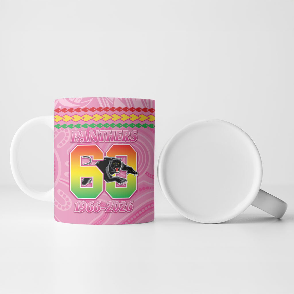 Penrith Panthers Rugby Custom Ceramic Mug 60 Years Anniversary Pink Polynesian Aboriginal Art