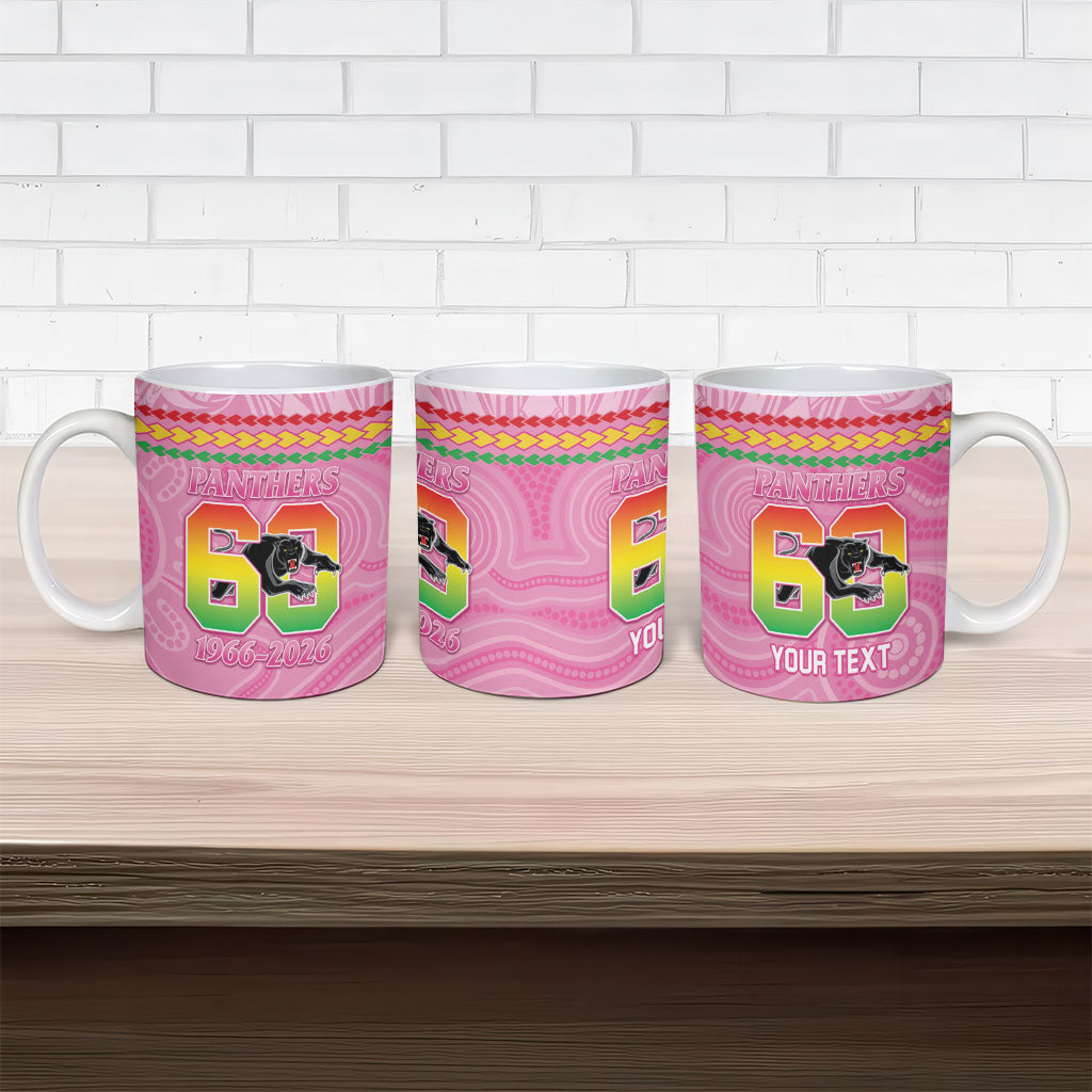 Penrith Panthers Rugby Custom Ceramic Mug 60 Years Anniversary Pink Polynesian Aboriginal Art
