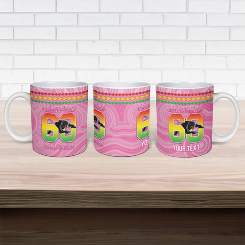 Penrith Panthers Rugby Custom Ceramic Mug 60 Years Anniversary Pink Polynesian Aboriginal Art