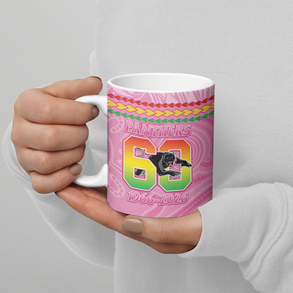 Penrith Panthers Rugby Custom Ceramic Mug 60 Years Anniversary Pink Polynesian Aboriginal Art