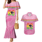 Penrith Panthers Rugby Custom Couples Matching Mermaid Dress and Hawaiian Shirt 60 Years Anniversary Pink Polynesian Aboriginal Art