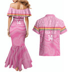 Penrith Panthers Rugby Custom Couples Matching Mermaid Dress and Hawaiian Shirt 60 Years Anniversary Pink Polynesian Aboriginal Art