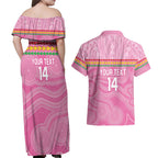 Penrith Panthers Rugby Custom Couples Matching Off Shoulder Maxi Dress and Hawaiian Shirt 60 Years Anniversary Pink Polynesian Aboriginal Art