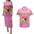Penrith Panthers Rugby Custom Couples Matching Puletasi and Hawaiian Shirt 60 Years Anniversary Pink Polynesian Aboriginal Art