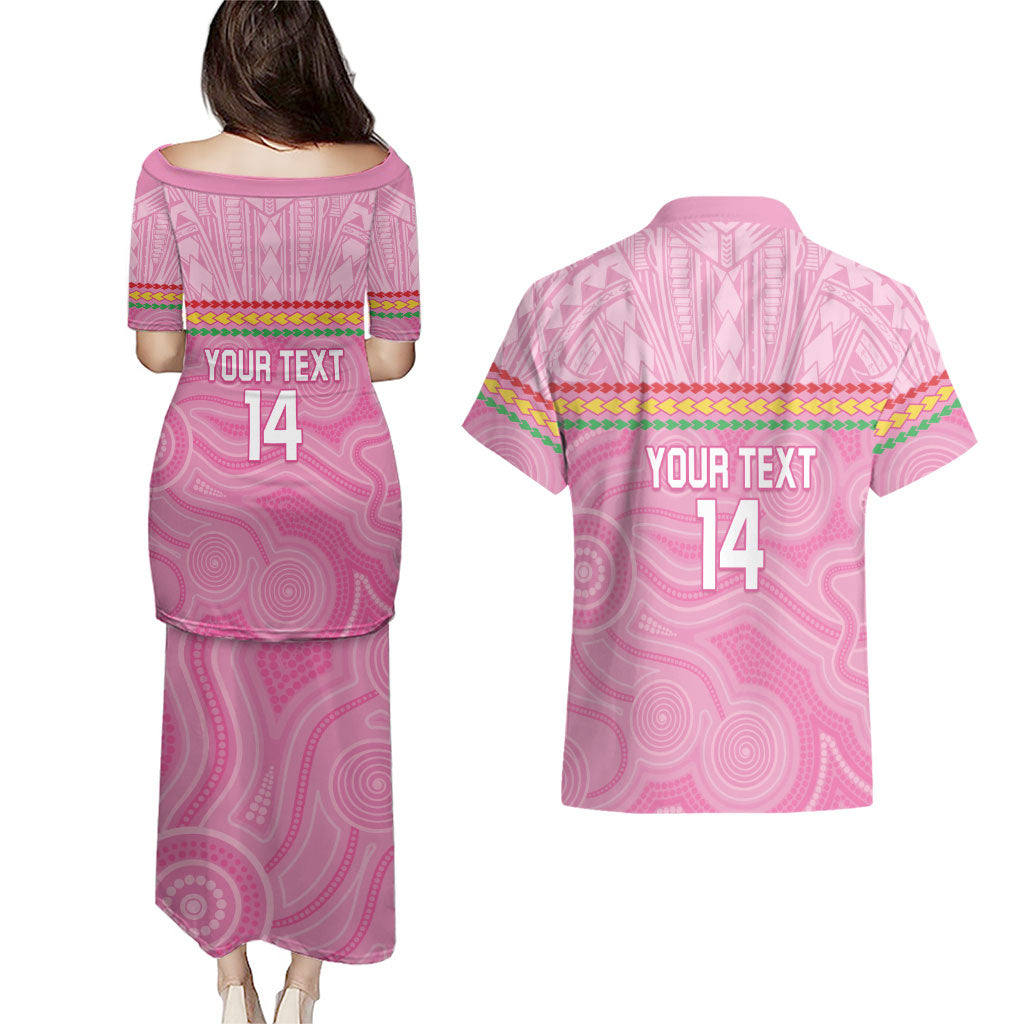 Penrith Panthers Rugby Custom Couples Matching Puletasi and Hawaiian Shirt 60 Years Anniversary Pink Polynesian Aboriginal Art