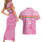 Penrith Panthers Rugby Custom Couples Matching Short Sleeve Bodycon Dress and Hawaiian Shirt 60 Years Anniversary Pink Polynesian Aboriginal Art