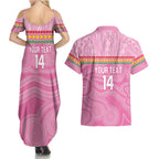 Penrith Panthers Rugby Custom Couples Matching Summer Maxi Dress and Hawaiian Shirt 60 Years Anniversary Pink Polynesian Aboriginal Art