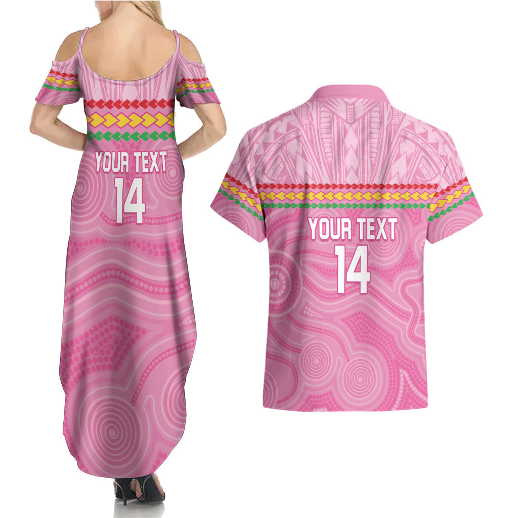 Penrith Panthers Rugby Custom Couples Matching Summer Maxi Dress and Hawaiian Shirt 60 Years Anniversary Pink Polynesian Aboriginal Art