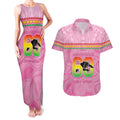 Penrith Panthers Rugby Custom Couples Matching Tank Maxi Dress and Hawaiian Shirt 60 Years Anniversary Pink Polynesian Aboriginal Art