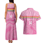 Penrith Panthers Rugby Custom Couples Matching Tank Maxi Dress and Hawaiian Shirt 60 Years Anniversary Pink Polynesian Aboriginal Art
