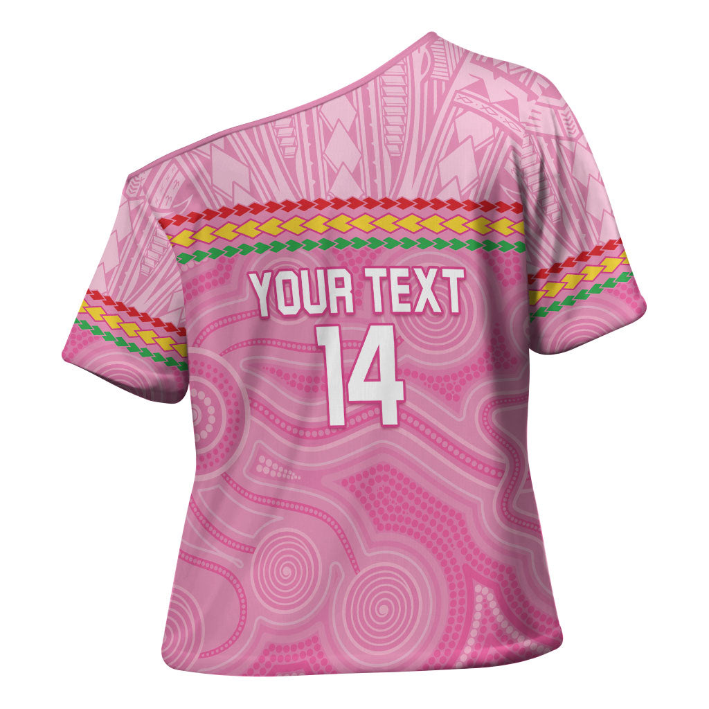 Penrith Panthers Rugby Custom Cross Shoulder Shirt 60 Years Anniversary Pink Polynesian Aboriginal Art