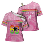 Penrith Panthers Rugby Custom Cross Shoulder Shirt 60 Years Anniversary Pink Polynesian Aboriginal Art