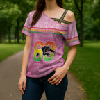 Penrith Panthers Rugby Custom Cross Shoulder Shirt 60 Years Anniversary Pink Polynesian Aboriginal Art