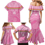 Penrith Panthers Rugby Custom Family Matching Mermaid Dress and Hawaiian Shirt 60 Years Anniversary Pink Polynesian Aboriginal Art