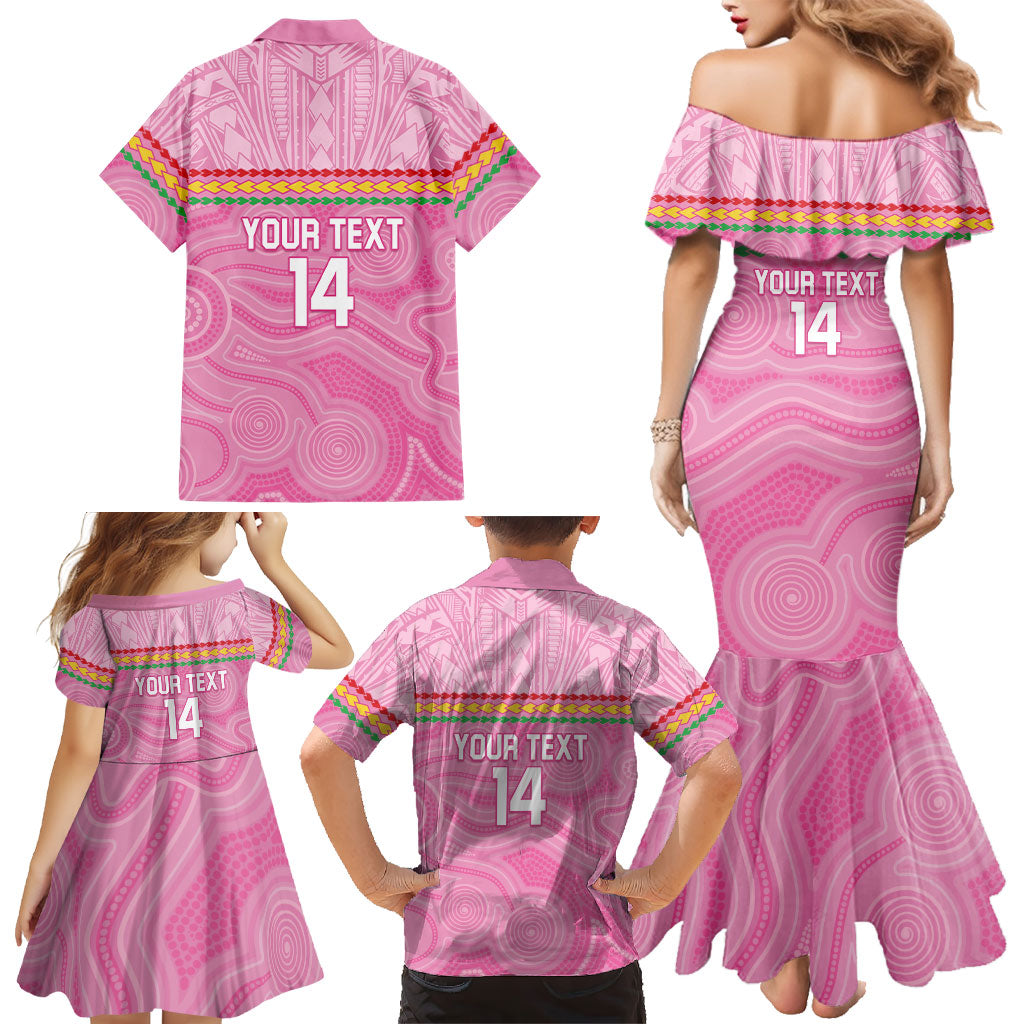 Penrith Panthers Rugby Custom Family Matching Mermaid Dress and Hawaiian Shirt 60 Years Anniversary Pink Polynesian Aboriginal Art