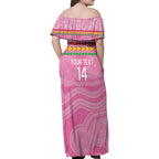 Penrith Panthers Rugby Custom Family Matching Off Shoulder Maxi Dress and Hawaiian Shirt 60 Years Anniversary Pink Polynesian Aboriginal Art