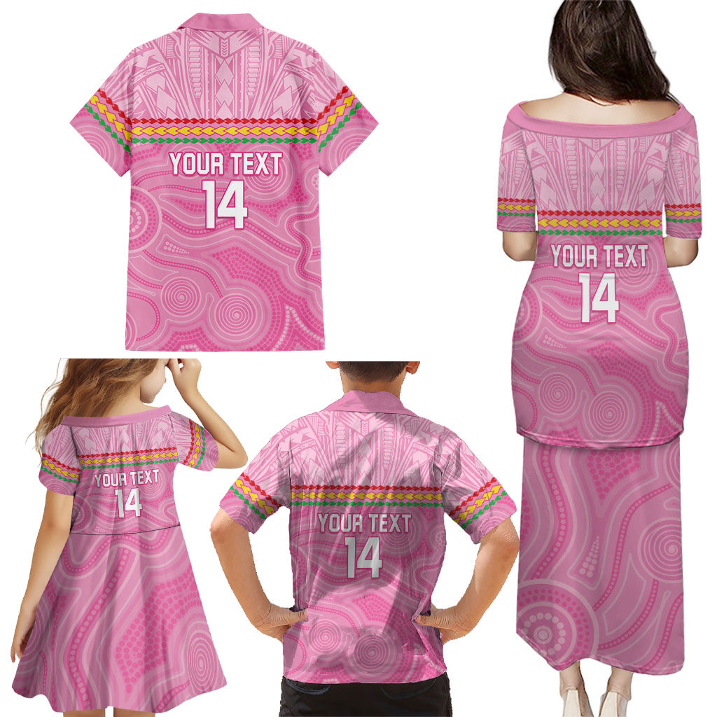 Penrith Panthers Rugby Custom Family Matching Puletasi and Hawaiian Shirt 60 Years Anniversary Pink Polynesian Aboriginal Art