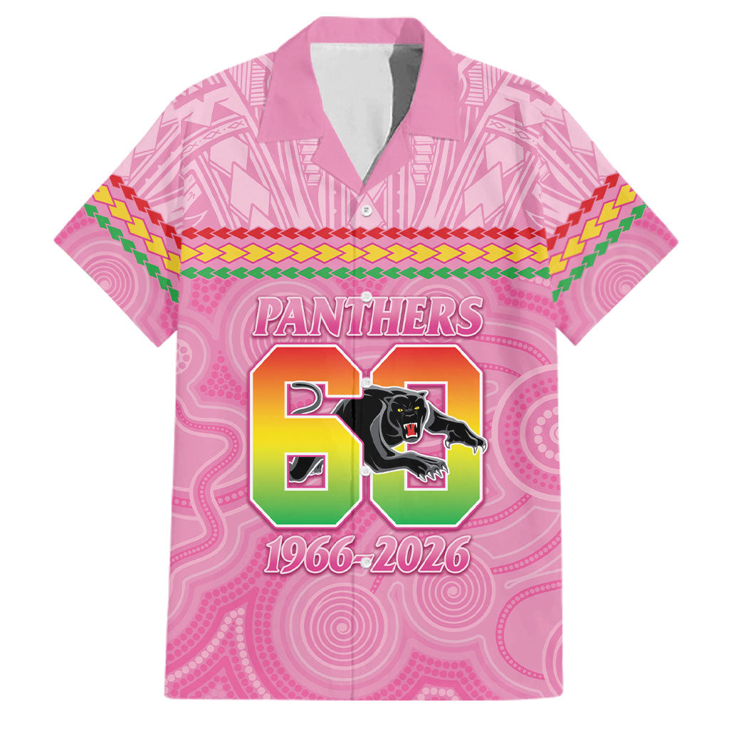 Penrith Panthers Rugby Custom Family Matching Puletasi and Hawaiian Shirt 60 Years Anniversary Pink Polynesian Aboriginal Art