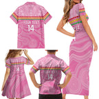 Penrith Panthers Rugby Custom Family Matching Short Sleeve Bodycon Dress and Hawaiian Shirt 60 Years Anniversary Pink Polynesian Aboriginal Art