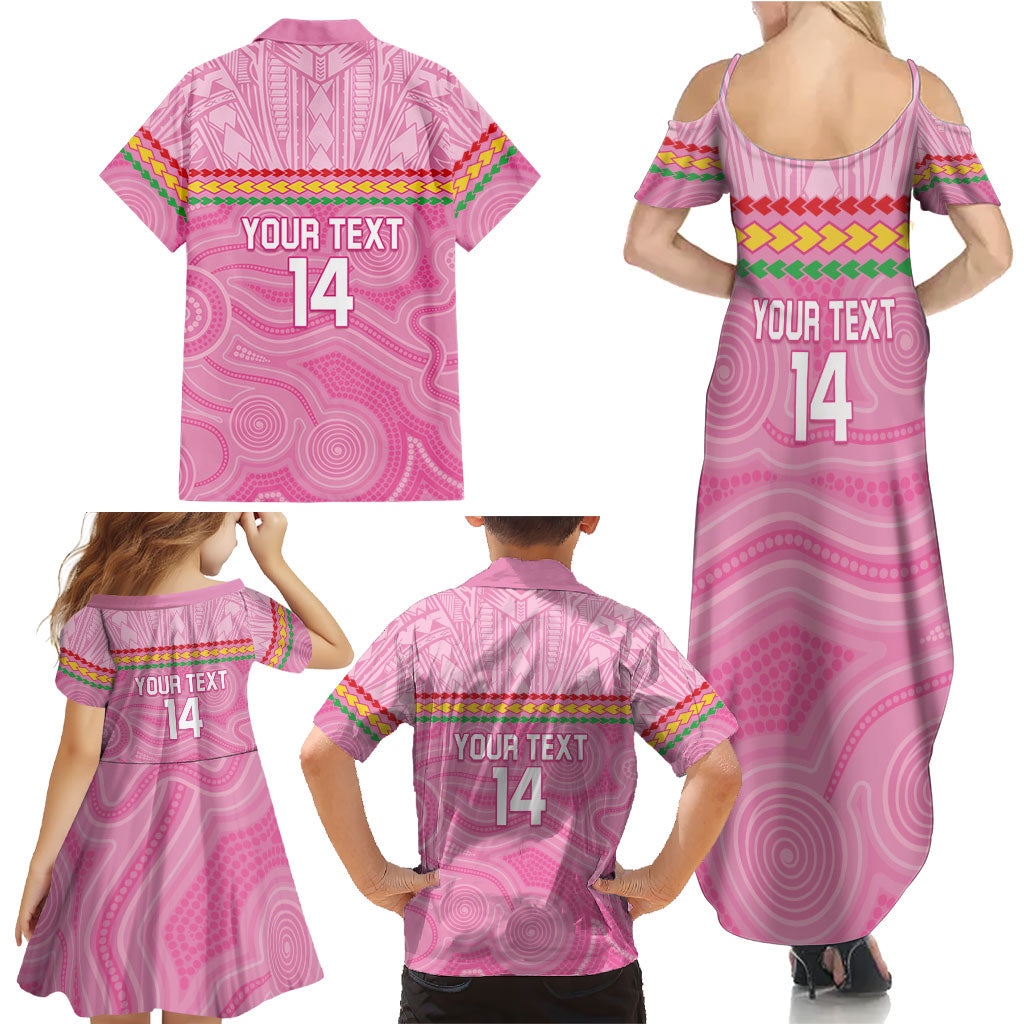 Penrith Panthers Rugby Custom Family Matching Summer Maxi Dress and Hawaiian Shirt 60 Years Anniversary Pink Polynesian Aboriginal Art