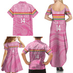 Penrith Panthers Rugby Custom Family Matching Summer Maxi Dress and Hawaiian Shirt 60 Years Anniversary Pink Polynesian Aboriginal Art
