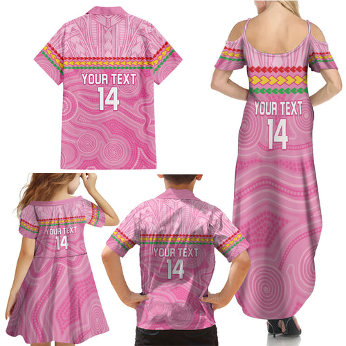 Penrith Panthers Rugby Custom Family Matching Summer Maxi Dress and Hawaiian Shirt 60 Years Anniversary Pink Polynesian Aboriginal Art