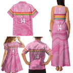 Penrith Panthers Rugby Custom Family Matching Tank Maxi Dress and Hawaiian Shirt 60 Years Anniversary Pink Polynesian Aboriginal Art