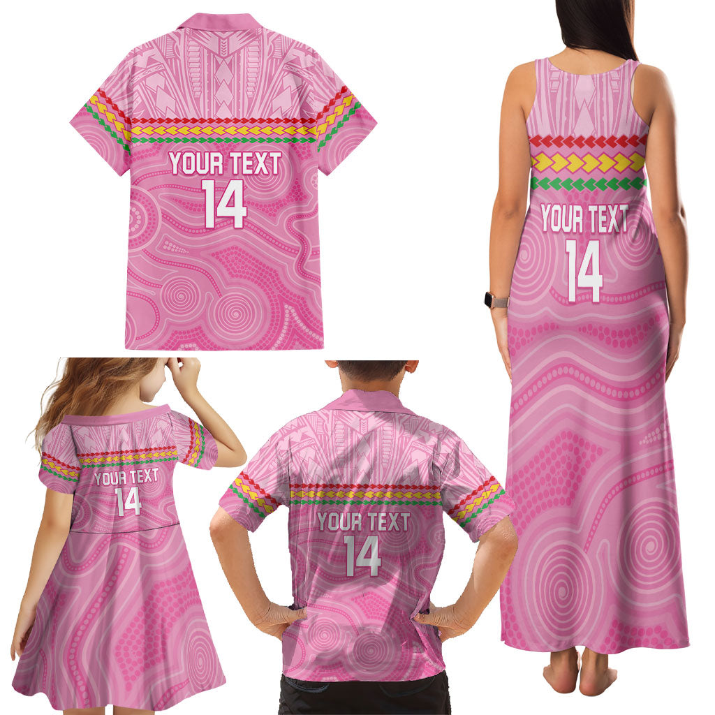 Penrith Panthers Rugby Custom Family Matching Tank Maxi Dress and Hawaiian Shirt 60 Years Anniversary Pink Polynesian Aboriginal Art