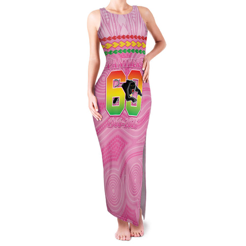 Penrith Panthers Rugby Custom Family Matching Tank Maxi Dress and Hawaiian Shirt 60 Years Anniversary Pink Polynesian Aboriginal Art