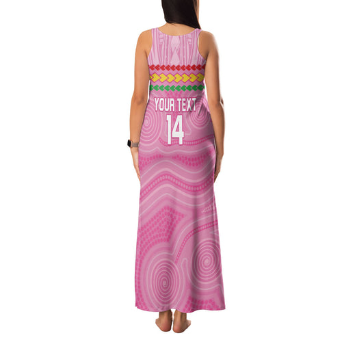 Penrith Panthers Rugby Custom Family Matching Tank Maxi Dress and Hawaiian Shirt 60 Years Anniversary Pink Polynesian Aboriginal Art