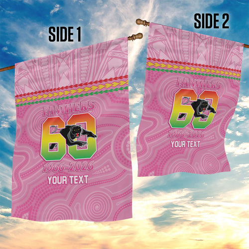 Penrith Panthers Rugby Custom Garden Flag 60 Years Anniversary Pink Polynesian Aboriginal Art