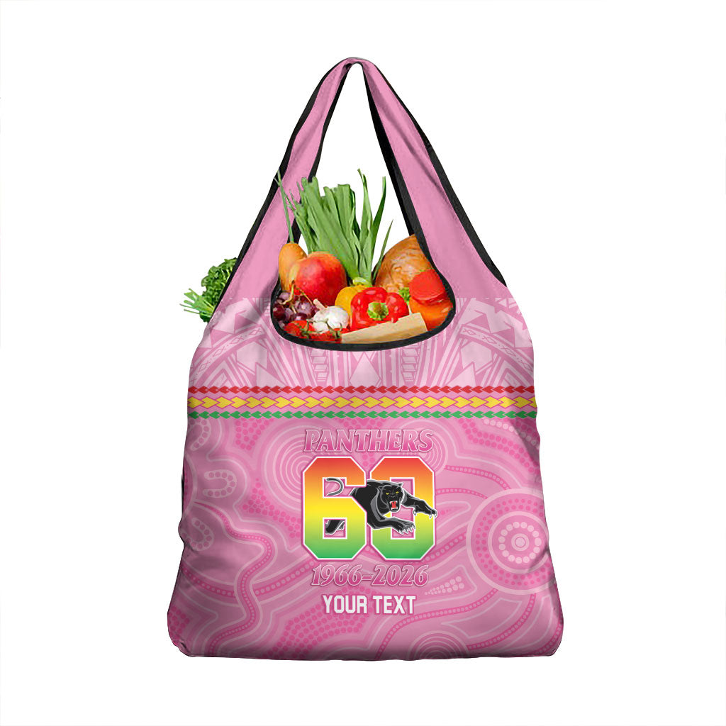 Penrith Panthers Rugby Custom Grocery Bag 60 Years Anniversary Pink Polynesian Aboriginal Art