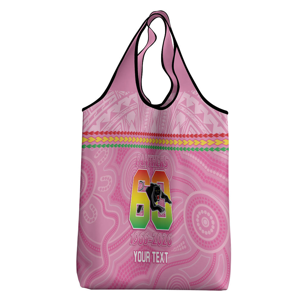 Penrith Panthers Rugby Custom Grocery Bag 60 Years Anniversary Pink Polynesian Aboriginal Art