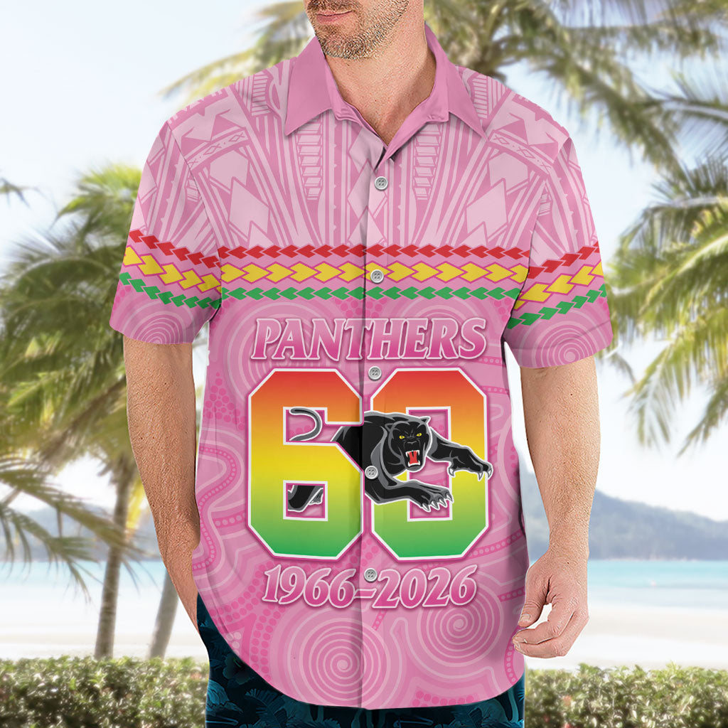 Penrith Panthers Rugby Custom Hawaiian Shirt 60 Years Anniversary Pink Polynesian Aboriginal Art