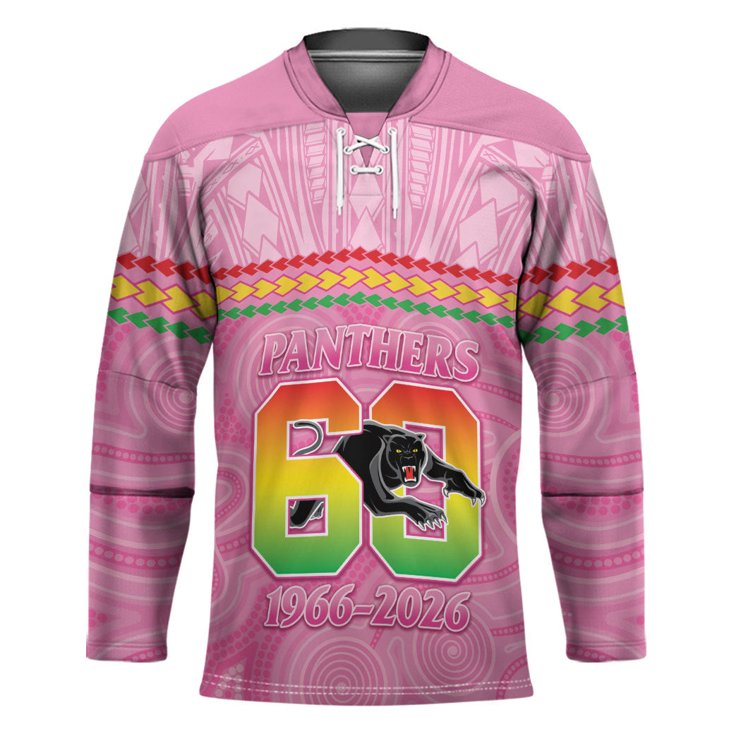 Penrith Panthers Rugby Custom Hockey Jersey 60 Years Anniversary Pink Polynesian Aboriginal Art