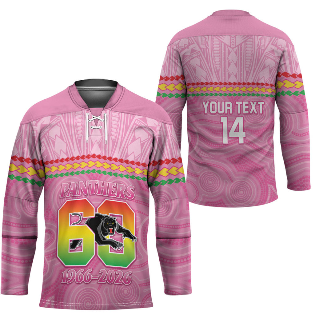 Penrith Panthers Rugby Custom Hockey Jersey 60 Years Anniversary Pink Polynesian Aboriginal Art