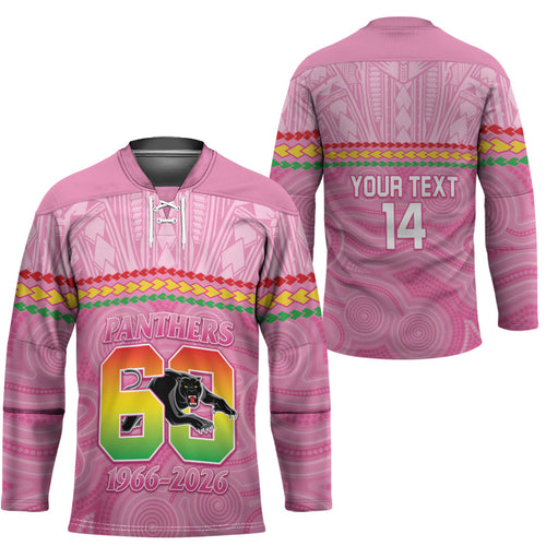 Penrith Panthers Rugby Custom Hockey Jersey 60 Years Anniversary Pink Polynesian Aboriginal Art