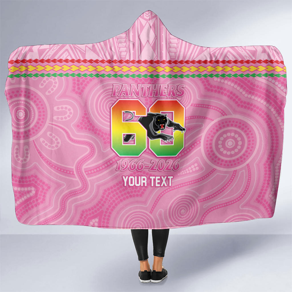 Penrith Panthers Rugby Custom Hooded Blanket 60 Years Anniversary Pink Polynesian Aboriginal Art