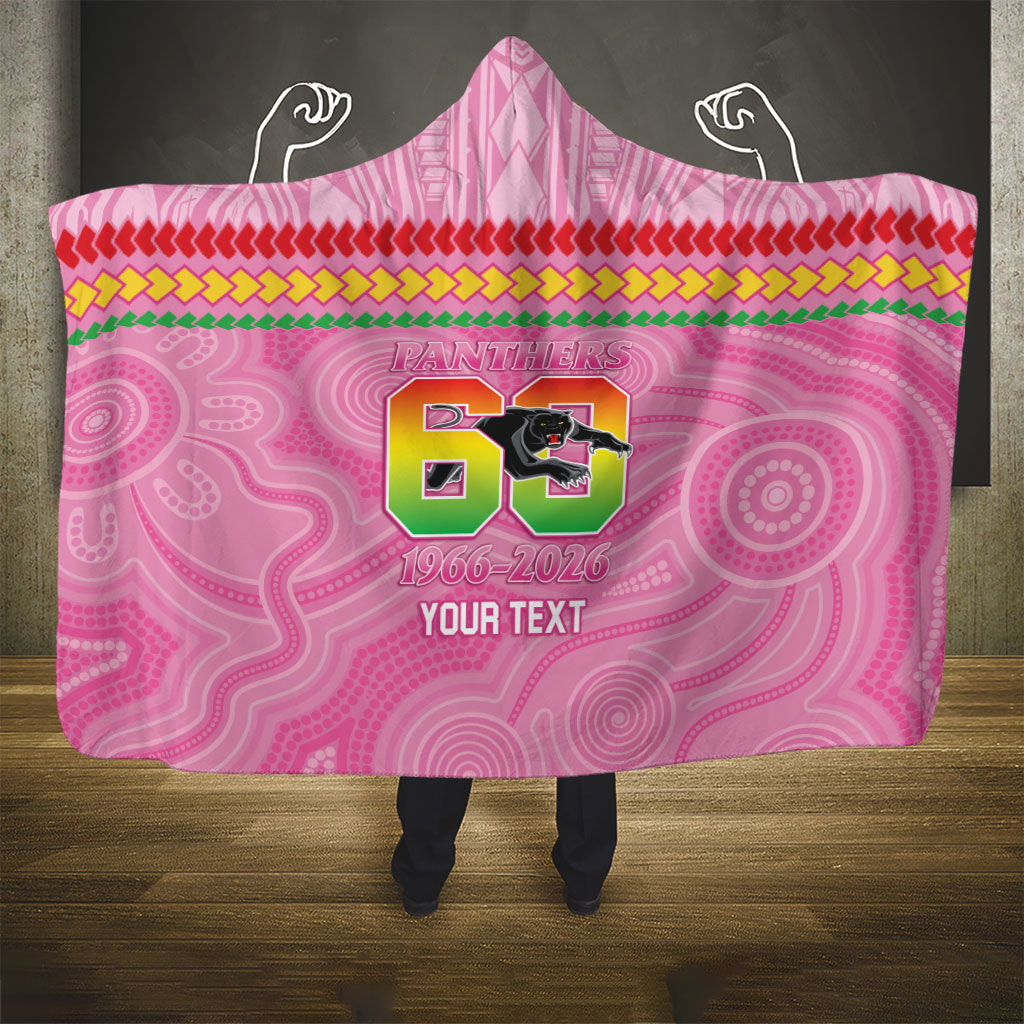 Penrith Panthers Rugby Custom Hooded Blanket 60 Years Anniversary Pink Polynesian Aboriginal Art