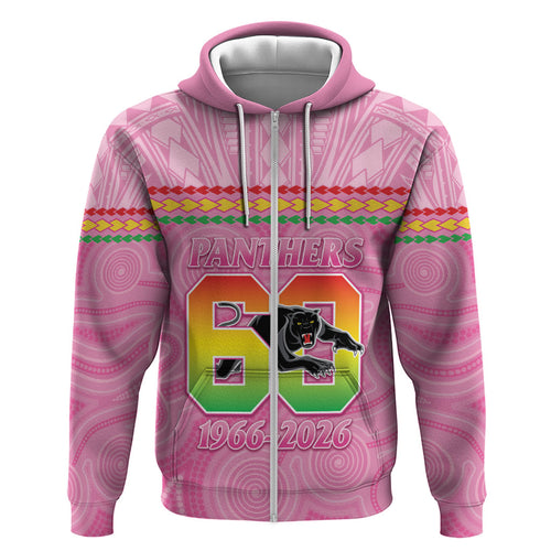 Penrith Panthers Rugby Custom Hoodie 60 Years Anniversary Pink Polynesian Aboriginal Art